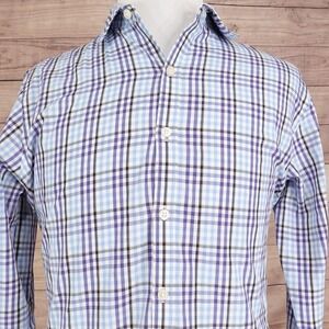 Van Heusen Studio Shirt Mens L Blue Plaid Long Sleeve Button-Up Slim Fit